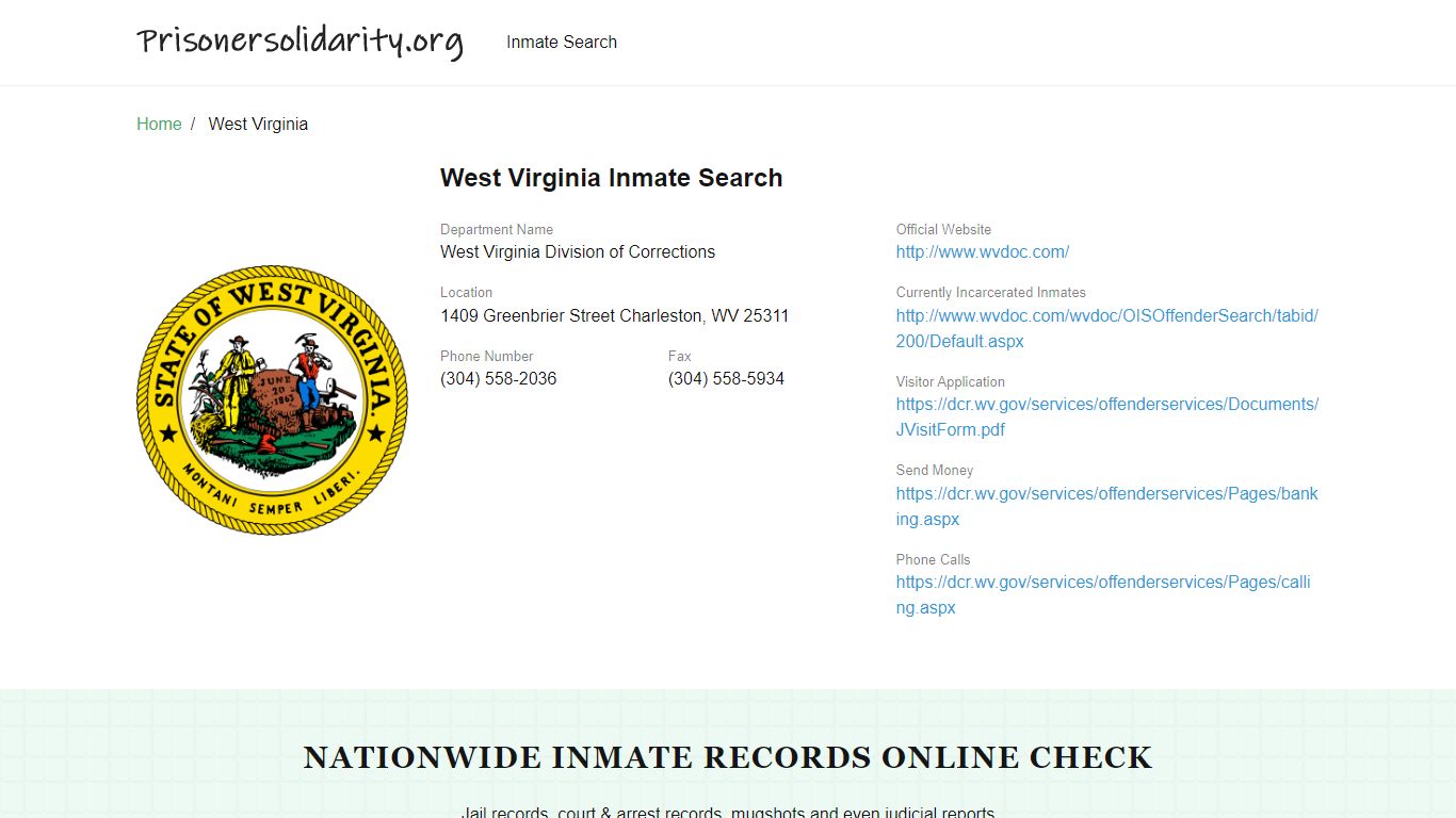 West Virginia Inmate Search – West Virginia Division of Corrections ...